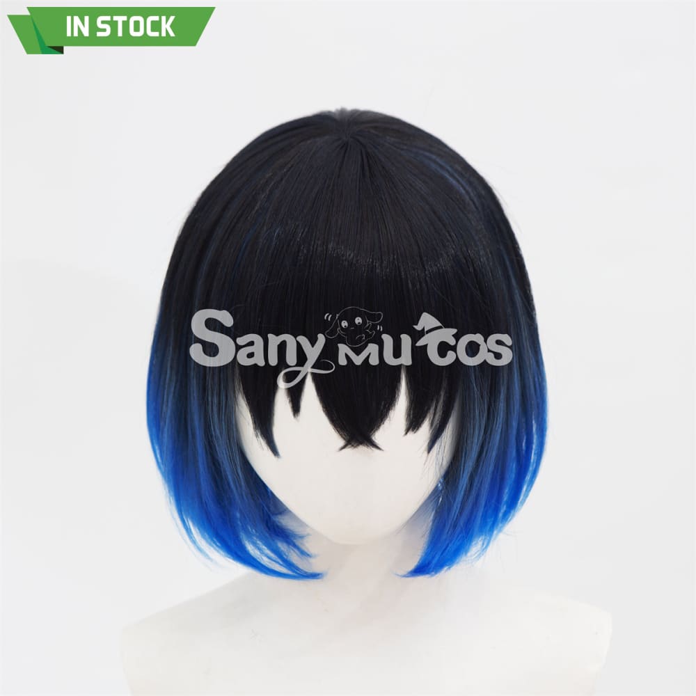 Anime Demon Slayer Cosplay Hashibira Inosuke Black mixed Blue Short Cosplay Wig