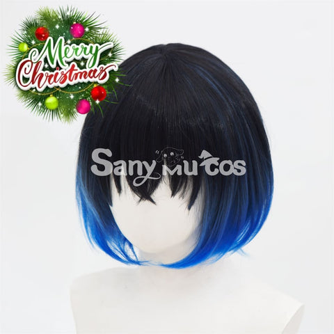 Anime Demon Slayer Cosplay Hashibira Inosuke Black mixed Blue Short Cosplay Wig