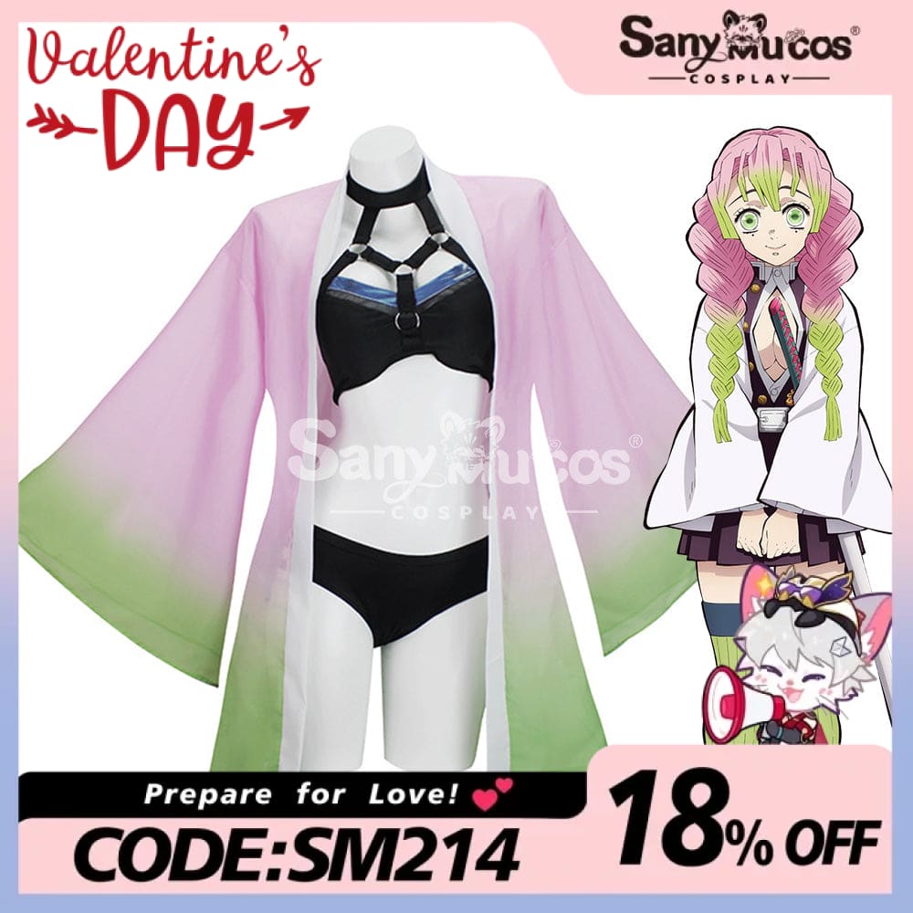 【In Stock】Anime Demon Slayer Cosplay Kanroji Mitsuri Bikini Swimsuit Costume Costumes