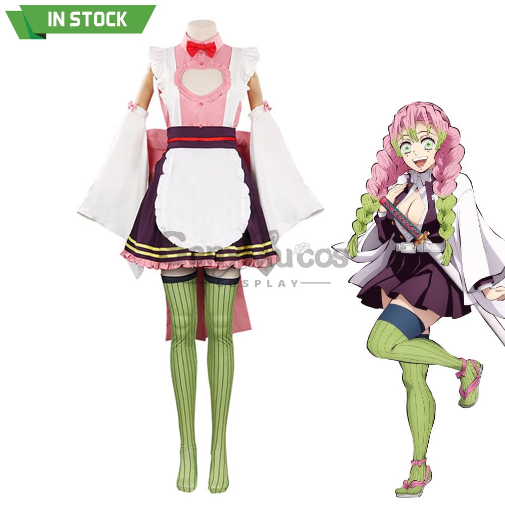 【In Stock】Anime Demon Slayer Cosplay Kanroji Mitsuri Pink Maid Suit Costume Costumes