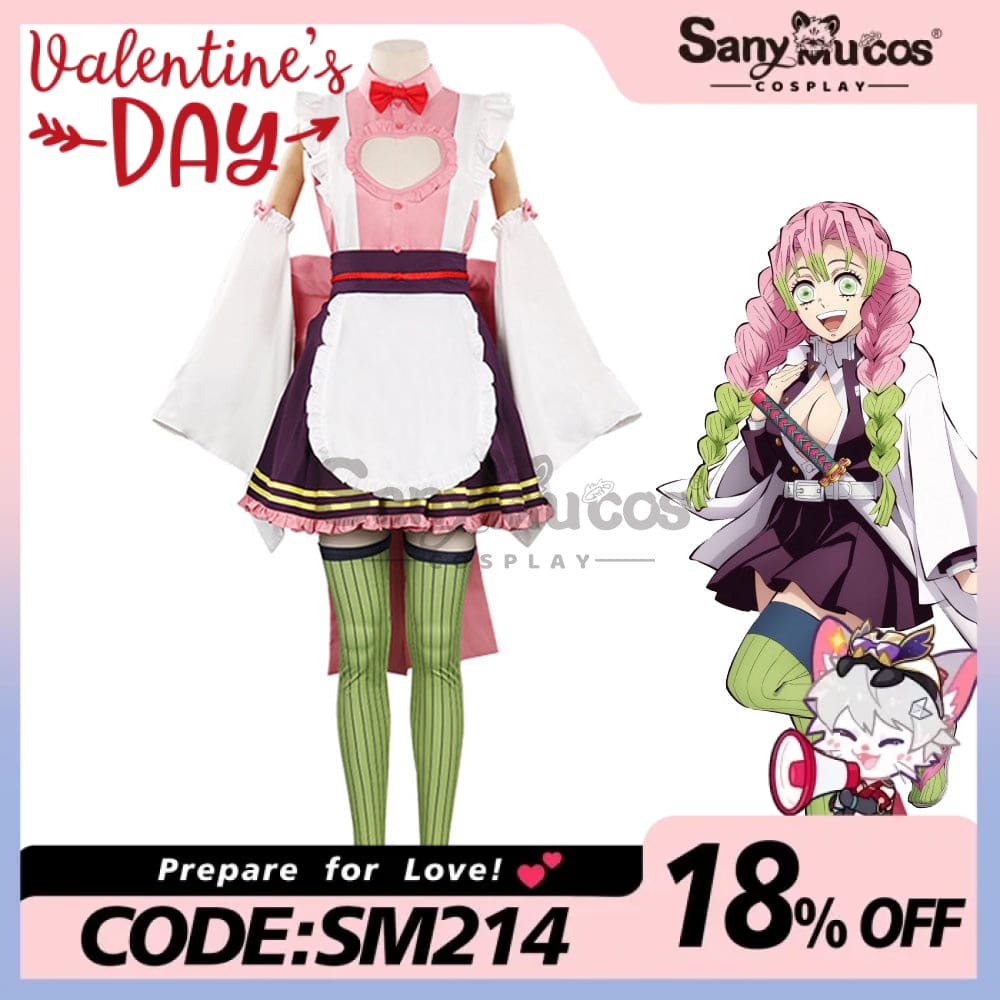 【In Stock】Anime Demon Slayer Cosplay Kanroji Mitsuri Pink Maid Suit Costume Costumes