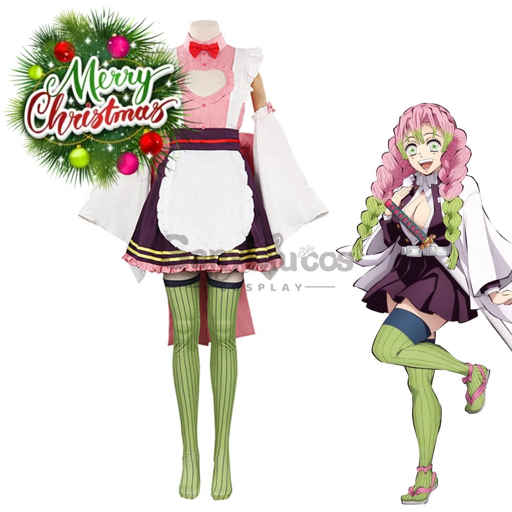 【In Stock】Anime Demon Slayer Cosplay Kanroji Mitsuri Pink Maid Suit Costume Costumes