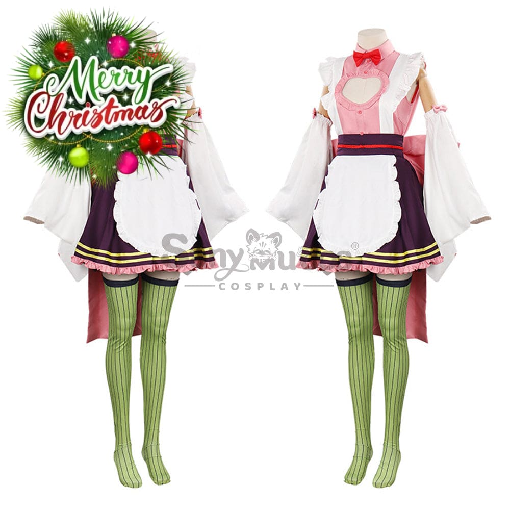 【In Stock】Anime Demon Slayer Cosplay Kanroji Mitsuri Pink Maid Suit Costume Costumes