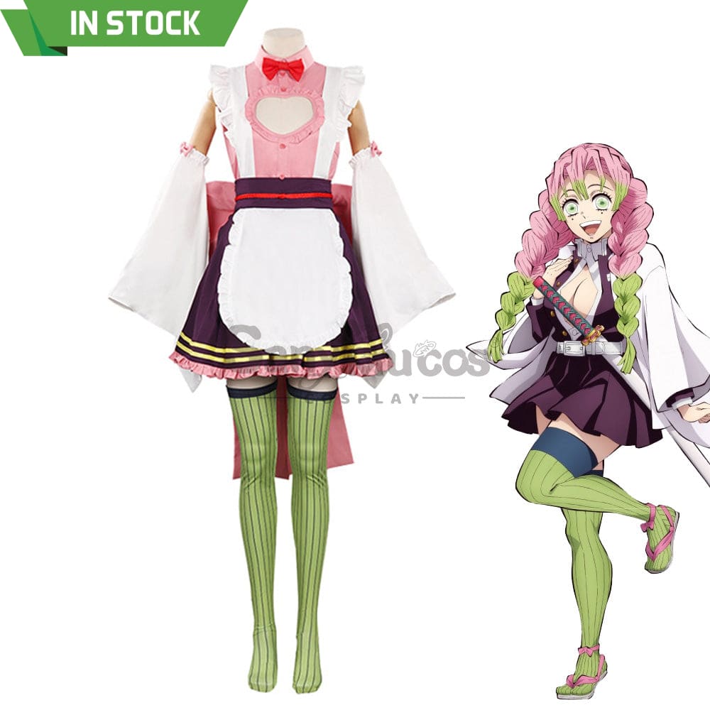 【In Stock】Anime Demon Slayer Cosplay Kanroji Mitsuri Pink Maid Suit Costume Costumes