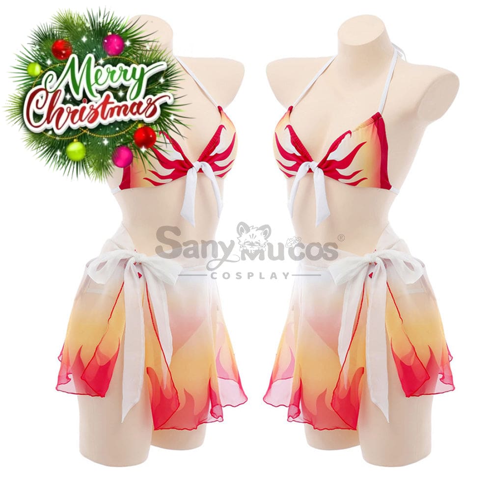 【In Stock】Anime Demon Slayer Cosplay Kyojuro Rengoku Bikini Swimsuit Costume Costumes