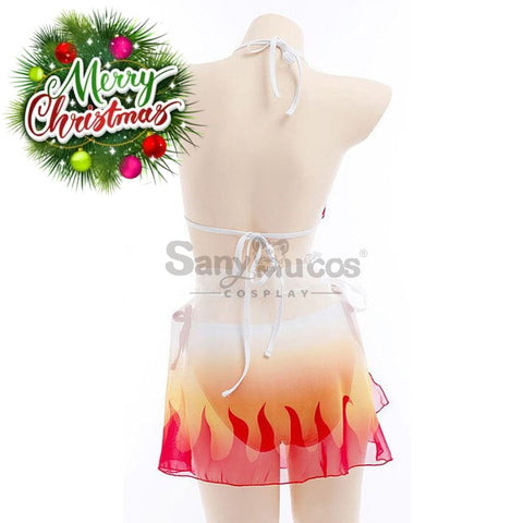 【In Stock】Anime Demon Slayer Cosplay Kyojuro Rengoku Bikini Swimsuit Costume Costumes