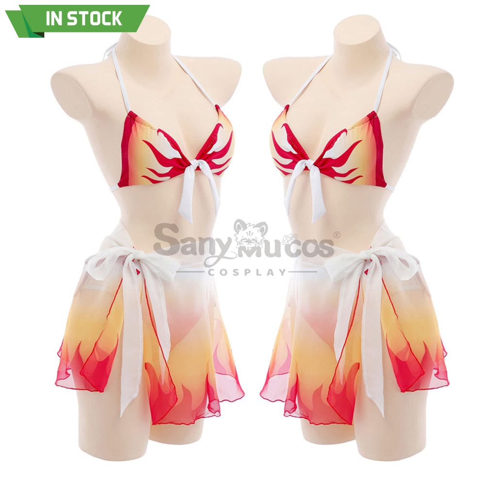 【In Stock】Anime Demon Slayer Cosplay Kyojuro Rengoku Bikini Swimsuit Costume Costumes