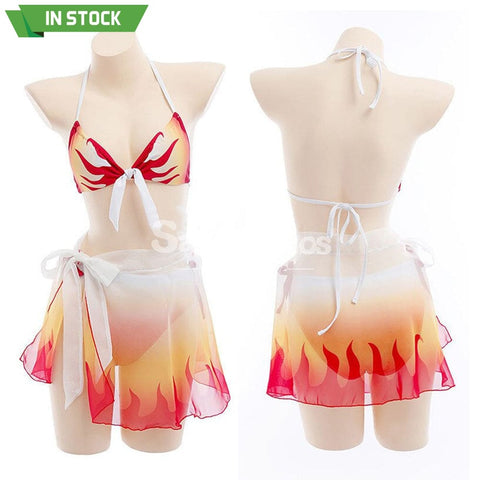 【In Stock】Anime Demon Slayer Cosplay Kyojuro Rengoku Bikini Swimsuit Costume Costumes