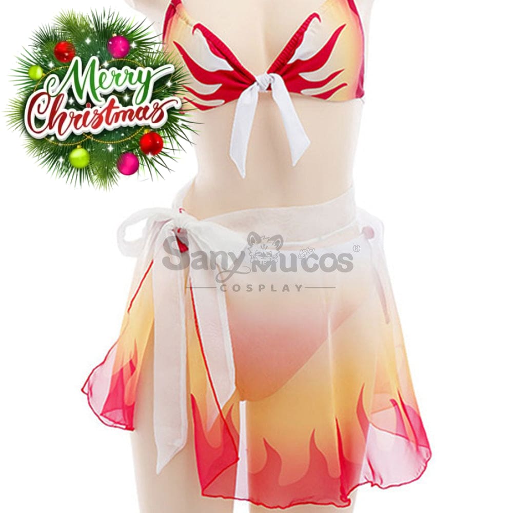 【In Stock】Anime Demon Slayer Cosplay Kyojuro Rengoku Bikini Swimsuit Costume Costumes