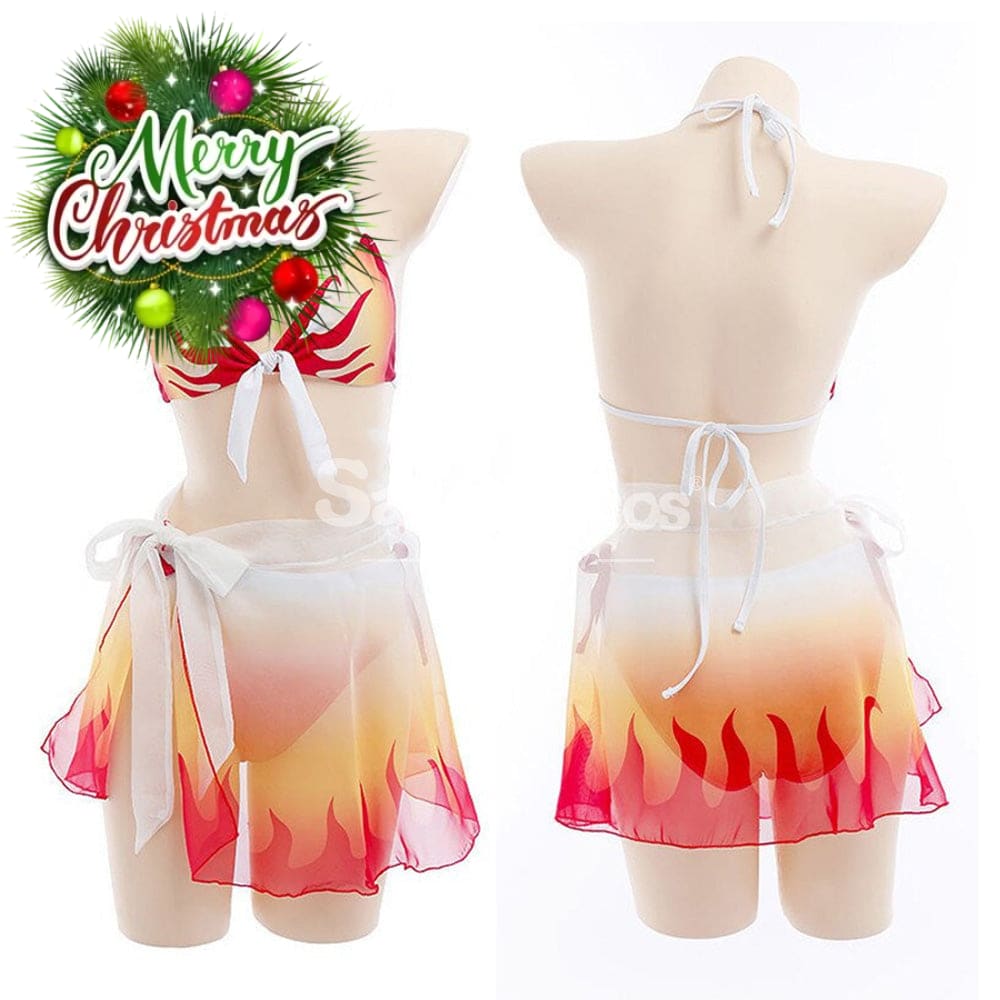 【In Stock】Anime Demon Slayer Cosplay Kyojuro Rengoku Bikini Swimsuit Costume Costumes