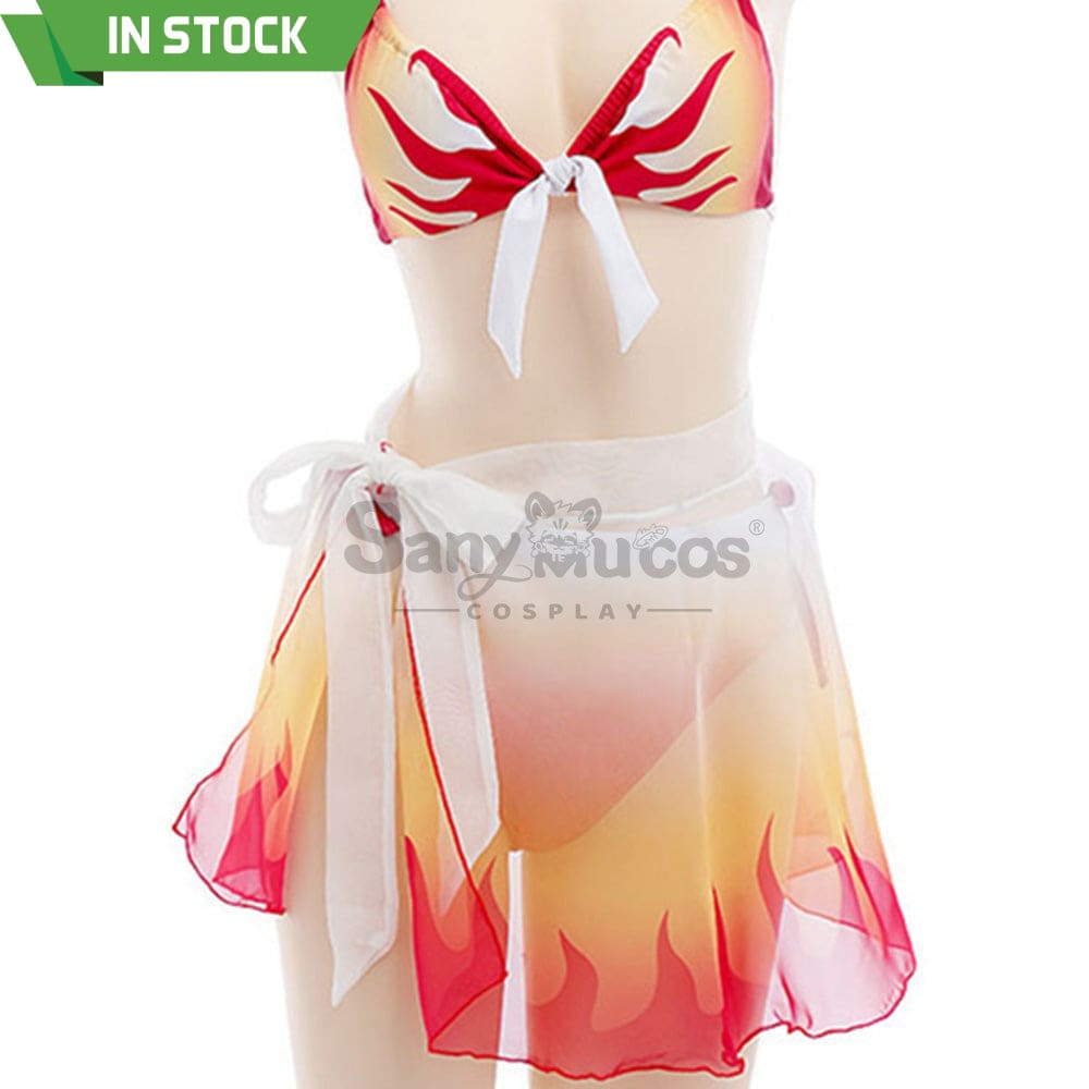 【In Stock】Anime Demon Slayer Cosplay Kyojuro Rengoku Bikini Swimsuit Costume Costumes