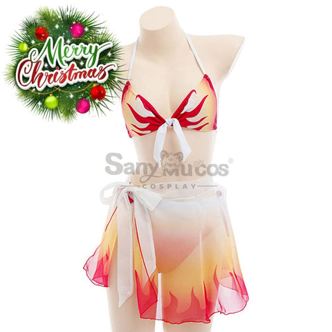 【In Stock】Anime Demon Slayer Cosplay Kyojuro Rengoku Bikini Swimsuit Costume Costumes