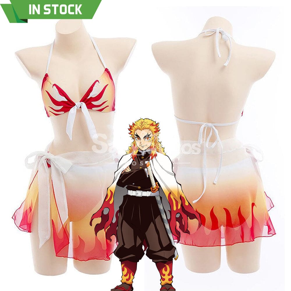 【In Stock】Anime Demon Slayer Cosplay Kyojuro Rengoku Bikini Swimsuit Costume Costumes