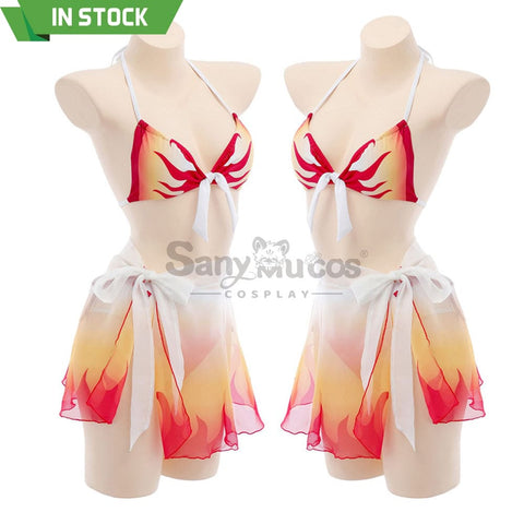 【In Stock】Anime Demon Slayer Cosplay Kyojuro Rengoku Bikini Swimsuit Costume Costumes