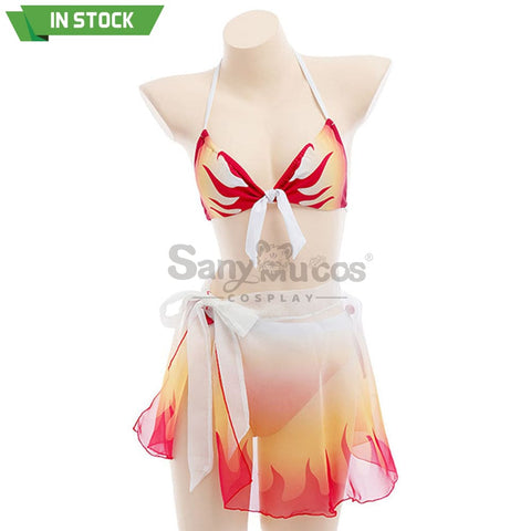 【In Stock】Anime Demon Slayer Cosplay Kyojuro Rengoku Bikini Swimsuit Costume Costumes