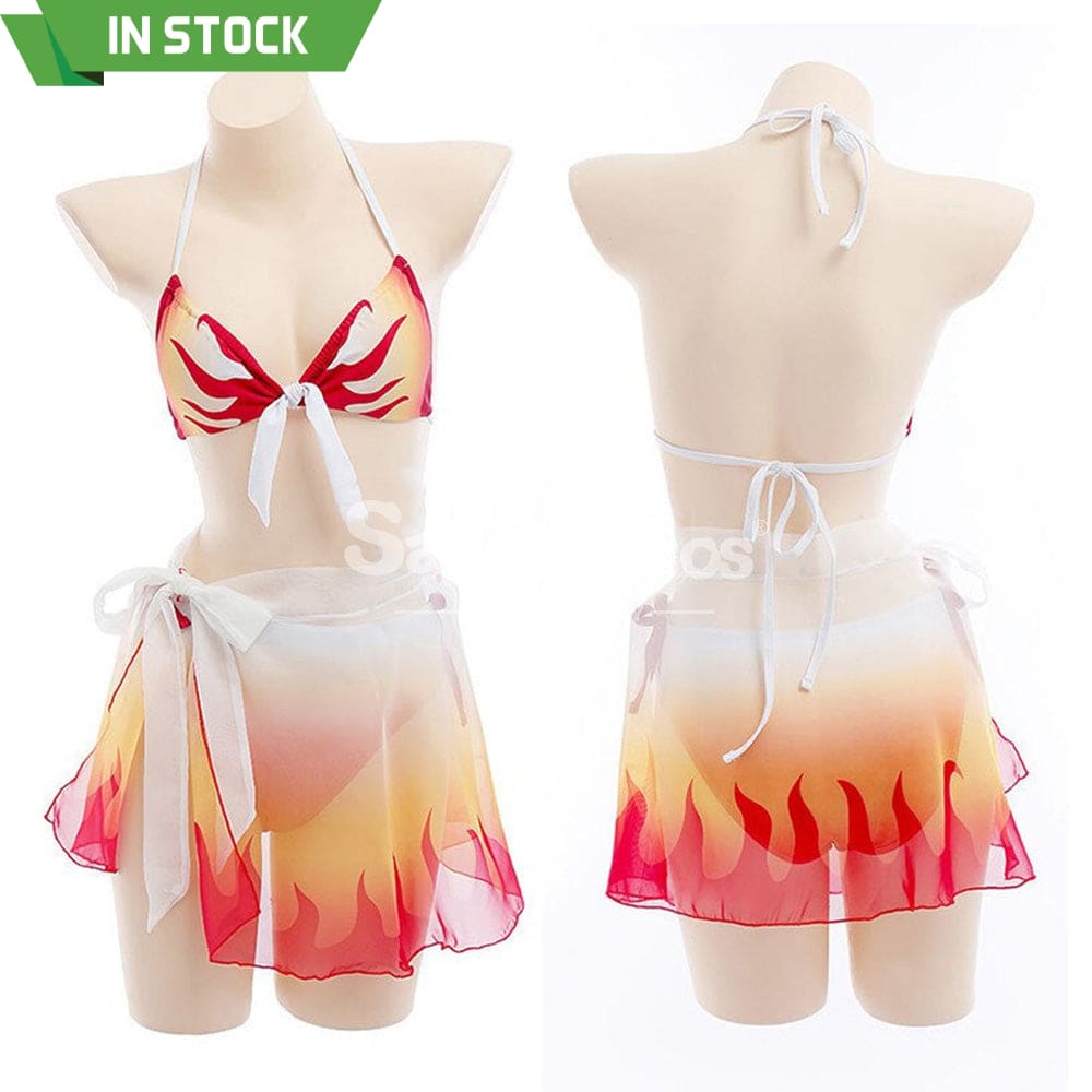 【In Stock】Anime Demon Slayer Cosplay Kyojuro Rengoku Bikini Swimsuit Costume Costumes