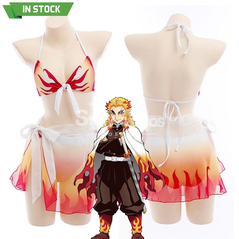 【In Stock】Anime Demon Slayer Cosplay Kyojuro Rengoku Bikini Swimsuit Costume Costumes