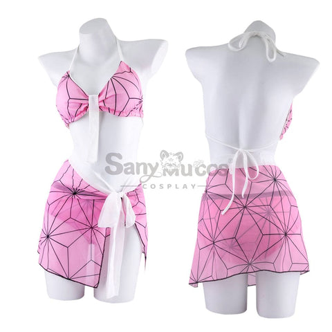 【In Stock】Anime Demon Slayer Cosplay Nezuko Kamado Bikini Swimsuit Costume Costumes