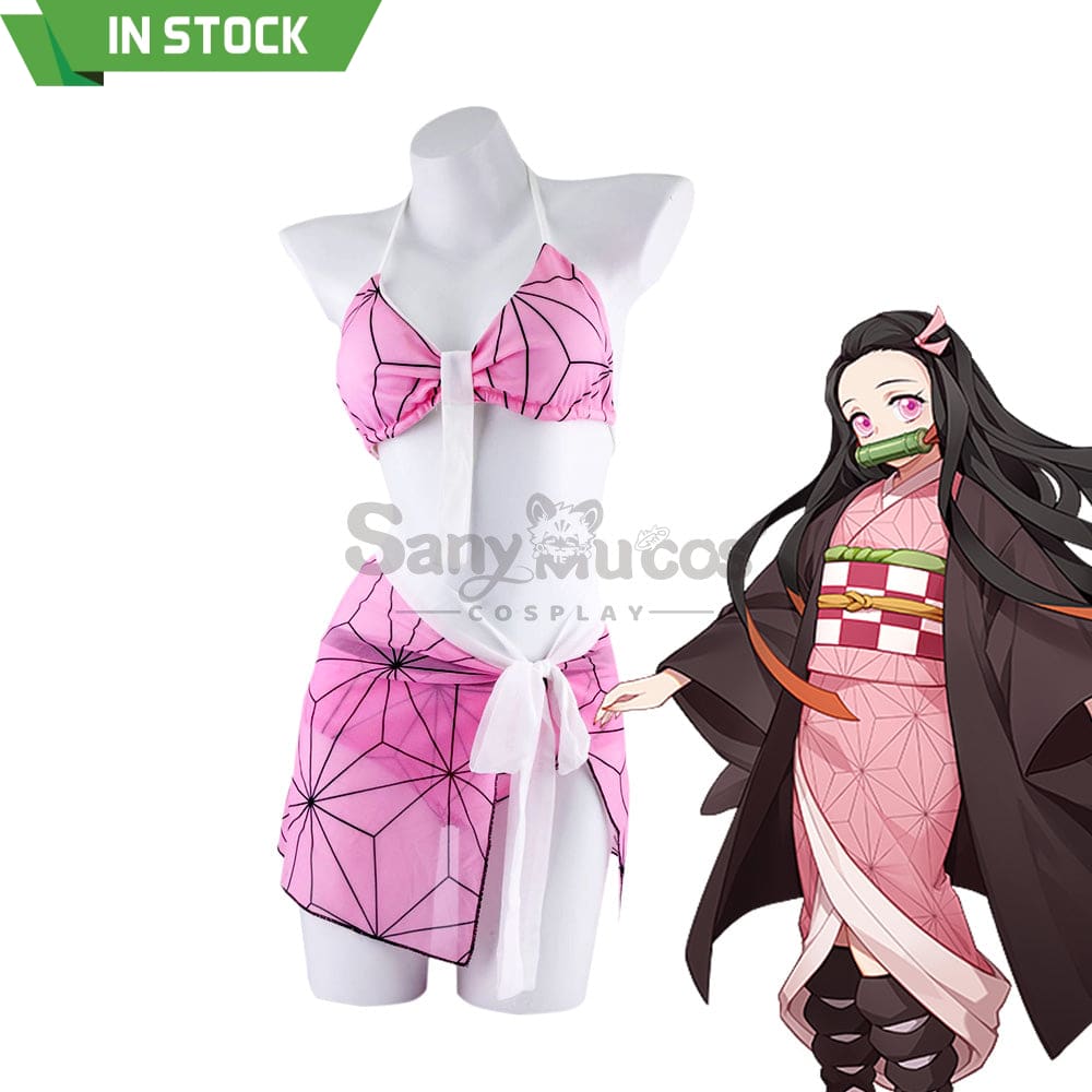 【In Stock】Anime Demon Slayer Cosplay Nezuko Kamado Bikini Swimsuit Costume Costumes