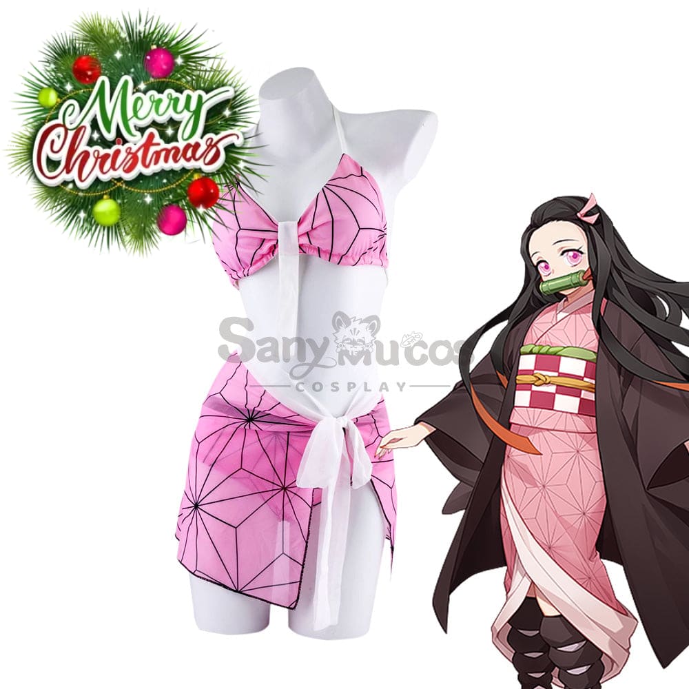 【In Stock】Anime Demon Slayer Cosplay Nezuko Kamado Bikini Swimsuit Costume Costumes