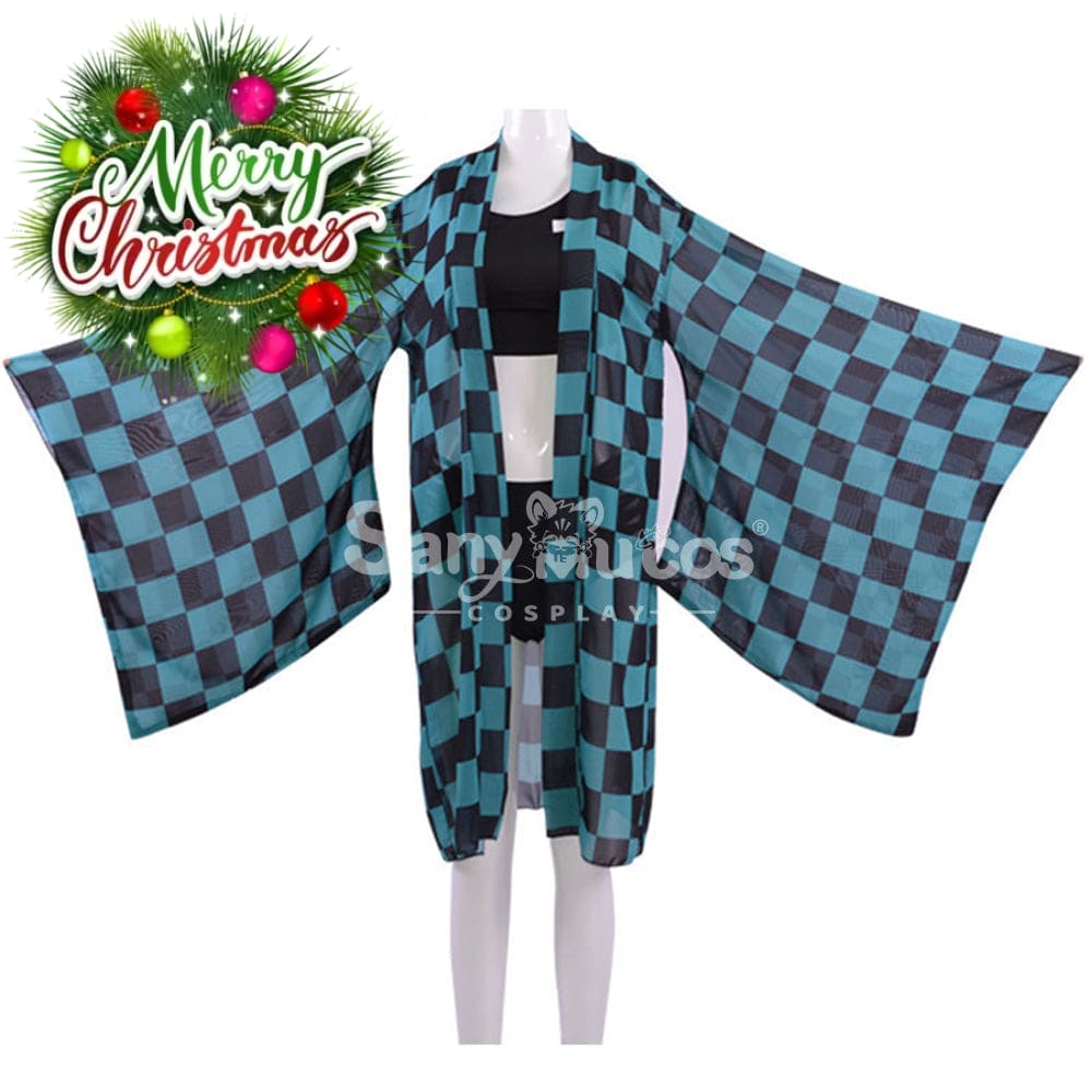 【In Stock】Anime Demon Slayer Cosplay Swimsuit Cloak Costume Kamado Tanjirou / S Costumes