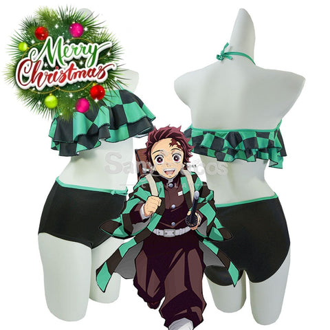 【In Stock】Anime Demon Slayer Cosplay Tanjiro Kamado Bikini Swimsuit Costume Costumes