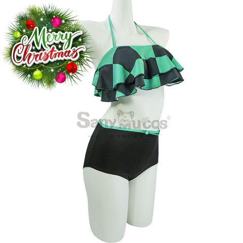 【In Stock】Anime Demon Slayer Cosplay Tanjiro Kamado Bikini Swimsuit Costume Costumes