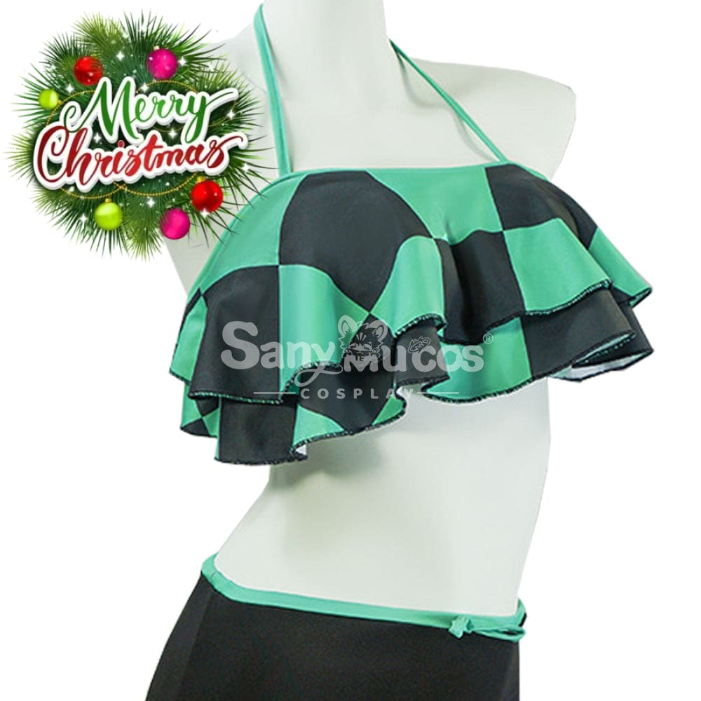 【In Stock】Anime Demon Slayer Cosplay Tanjiro Kamado Bikini Swimsuit Costume Costumes