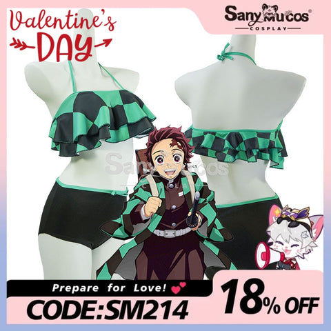 【In Stock】Anime Demon Slayer Cosplay Tanjiro Kamado Bikini Swimsuit Costume Costumes