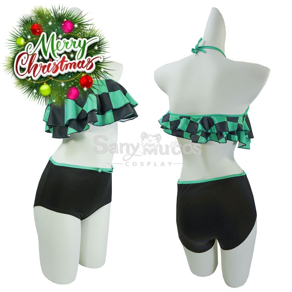 【In Stock】Anime Demon Slayer Cosplay Tanjiro Kamado Bikini Swimsuit Costume Costumes