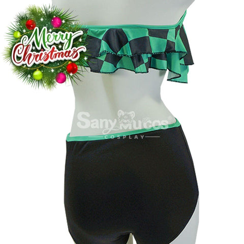 【In Stock】Anime Demon Slayer Cosplay Tanjiro Kamado Bikini Swimsuit Costume Costumes