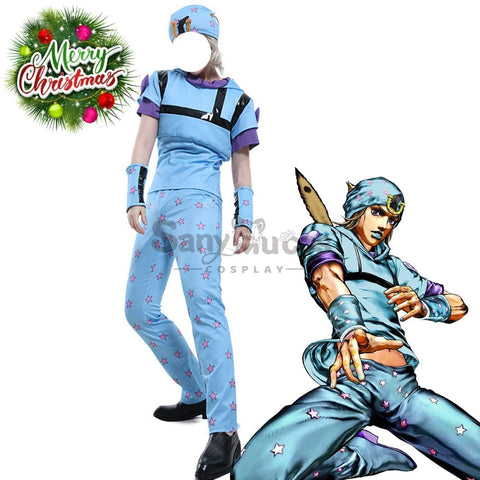 【In Stock】Anime Jojo’s Bizarre Adventure Cosplay Johnny Joestar Baby Blue Costume Costumes