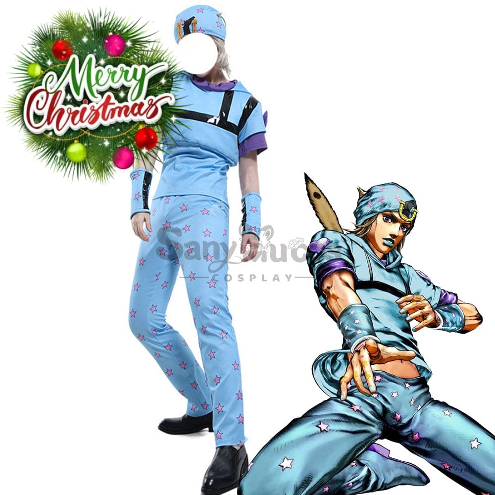 【In Stock】Anime Jojo’s Bizarre Adventure Cosplay Johnny Joestar Baby Blue Costume Costumes