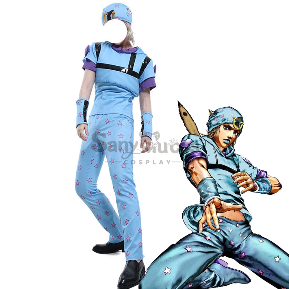 【In Stock】Anime Jojo’s Bizarre Adventure Cosplay Johnny Joestar Baby Blue Costume Costumes