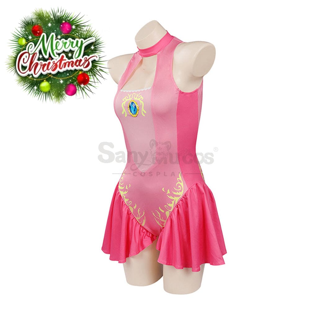 【In Stock】Anime Movie The Super Mario Bros. Cosplay Princess Dress Up Peach Pink Swimsuit