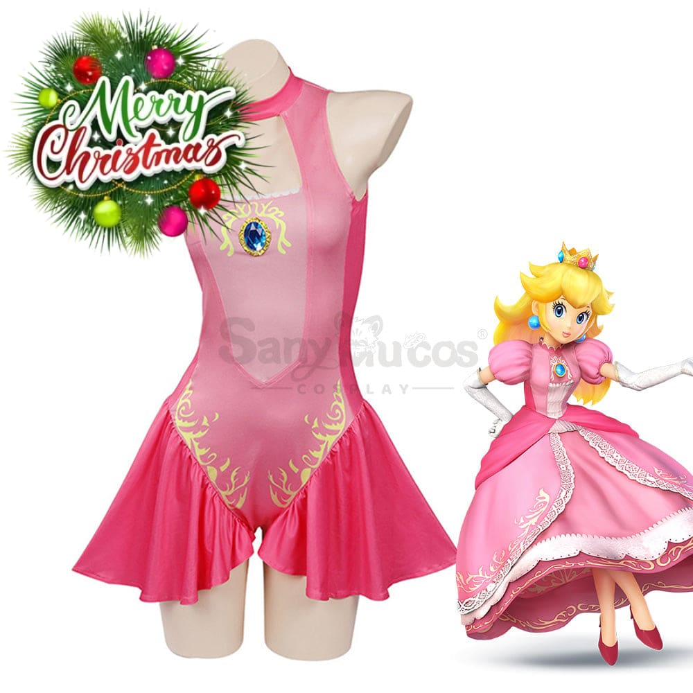 【In Stock】Anime Movie The Super Mario Bros. Cosplay Princess Dress Up Peach Pink Swimsuit