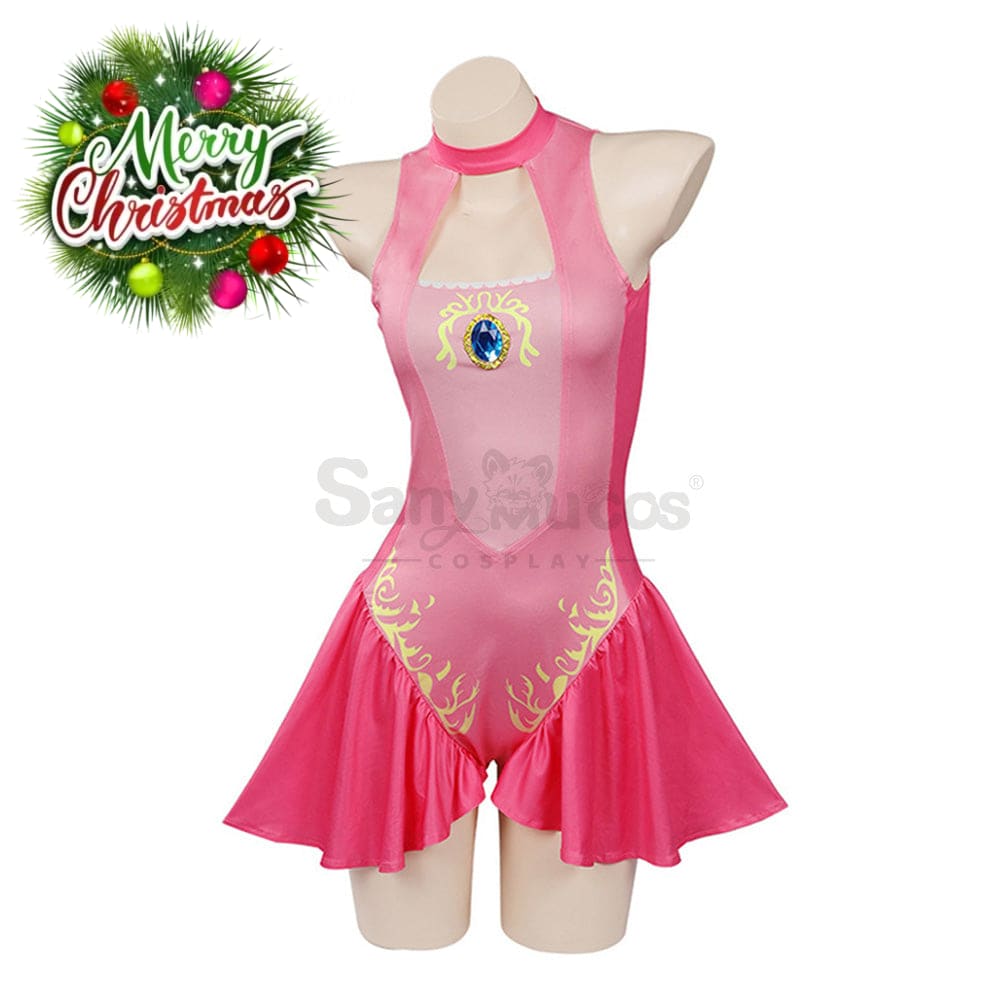 【In Stock】Anime Movie The Super Mario Bros. Cosplay Princess Dress Up Peach Pink Swimsuit