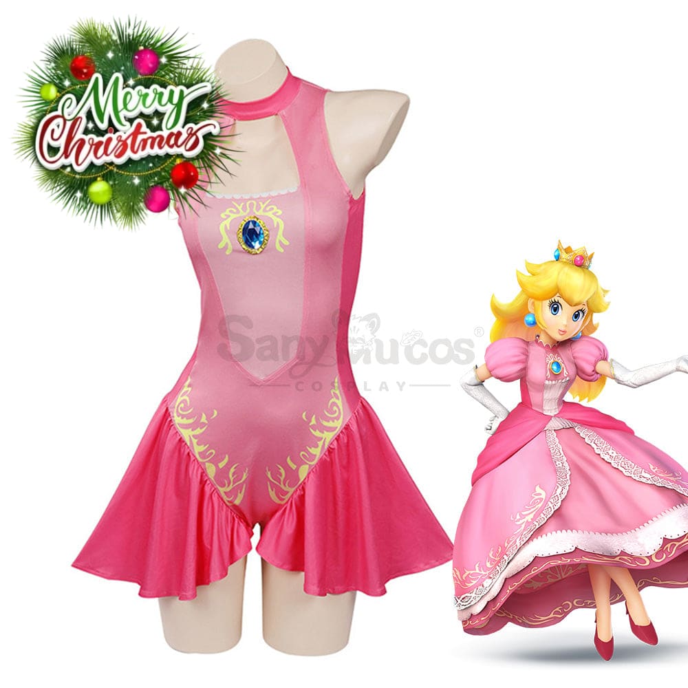 【In Stock】Anime Movie The Super Mario Bros. Cosplay Princess Dress Up Peach Pink Swimsuit