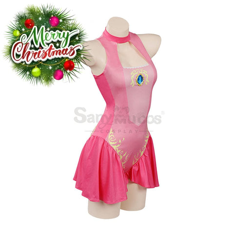 【In Stock】Anime Movie The Super Mario Bros. Cosplay Princess Dress Up Peach Pink Swimsuit