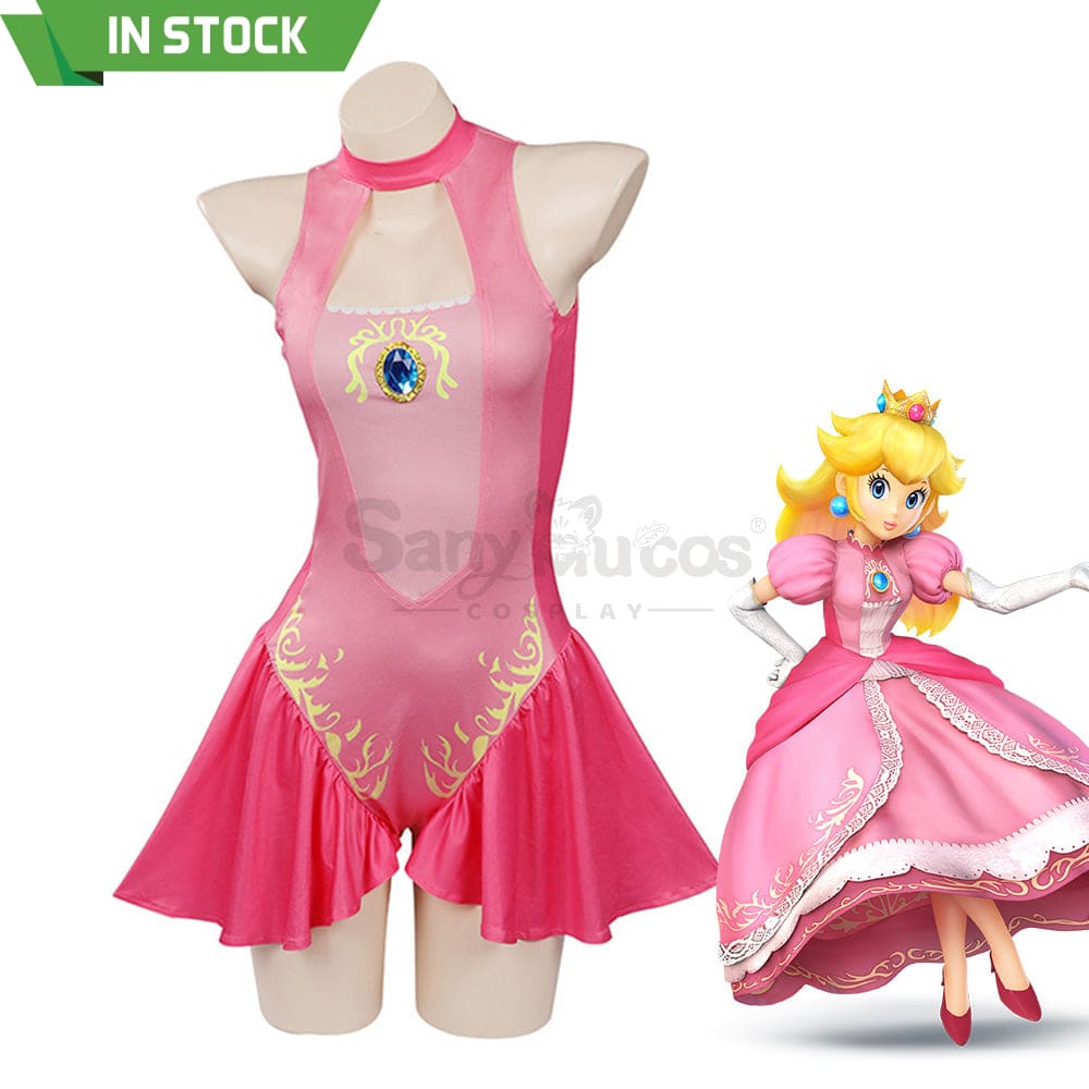 【In Stock】Anime Movie The Super Mario Bros. Cosplay Princess Dress Up Peach Pink Swimsuit