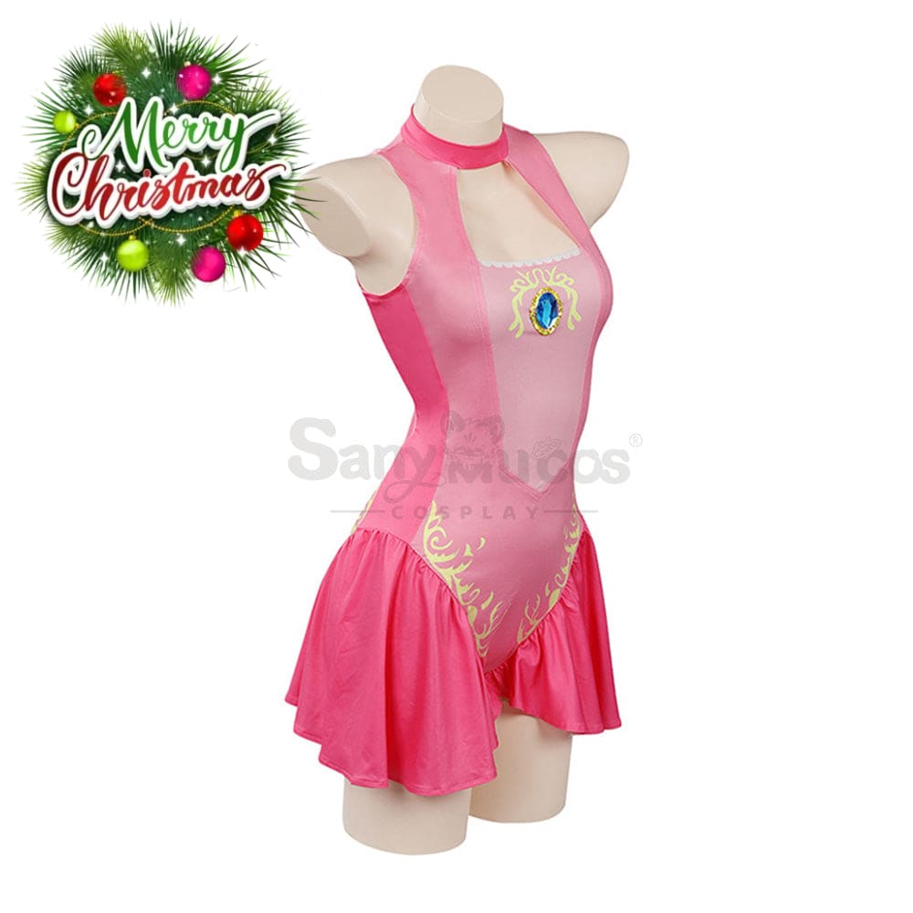 【In Stock】Anime Movie The Super Mario Bros. Cosplay Princess Dress Up Peach Pink Swimsuit