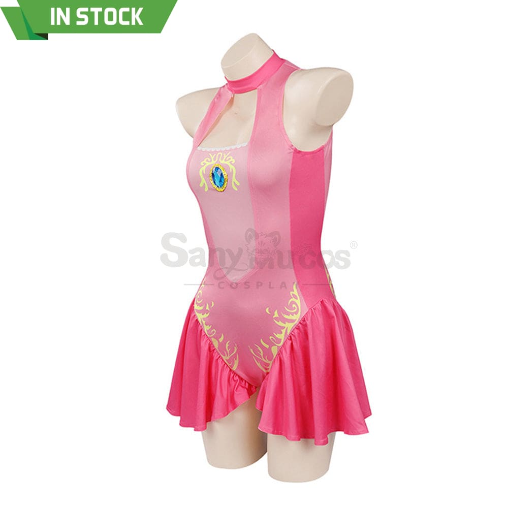 【In Stock】Anime Movie The Super Mario Bros. Cosplay Princess Dress Up Peach Pink Swimsuit