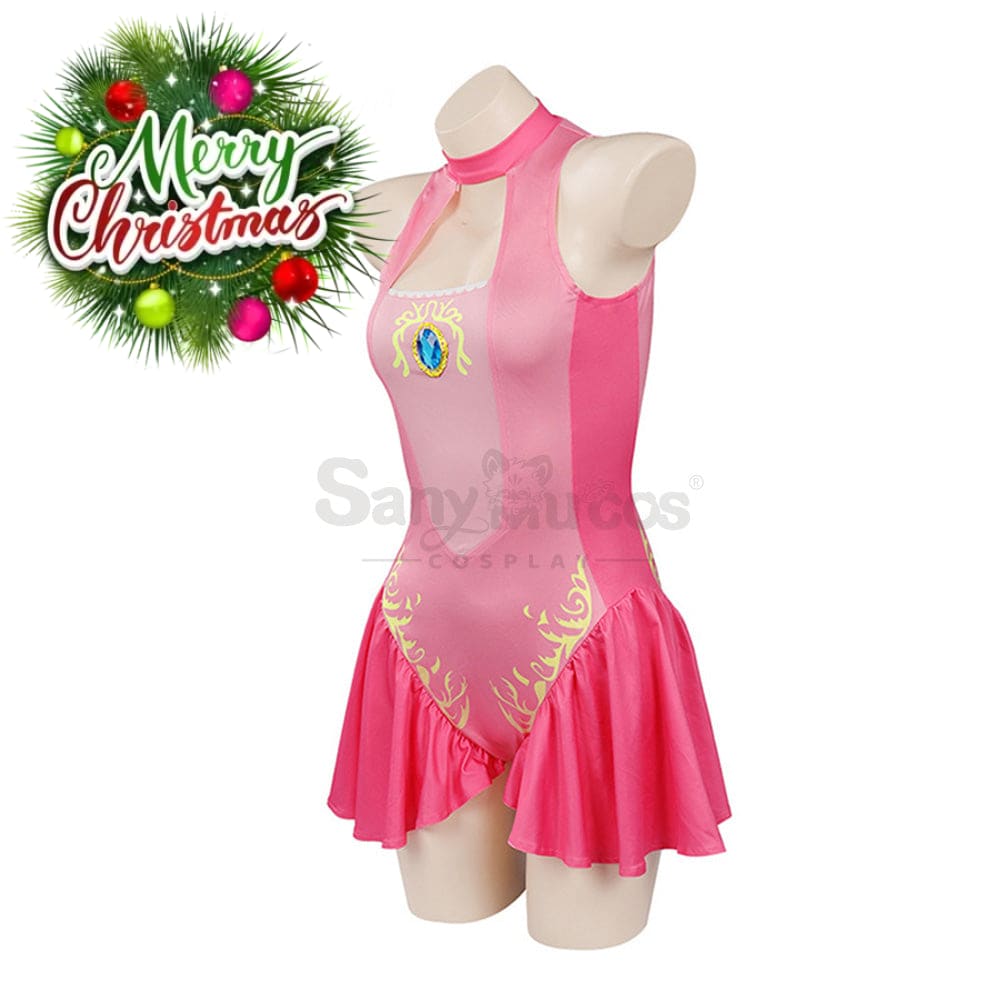 【In Stock】Anime Movie The Super Mario Bros. Cosplay Princess Dress Up Peach Pink Swimsuit