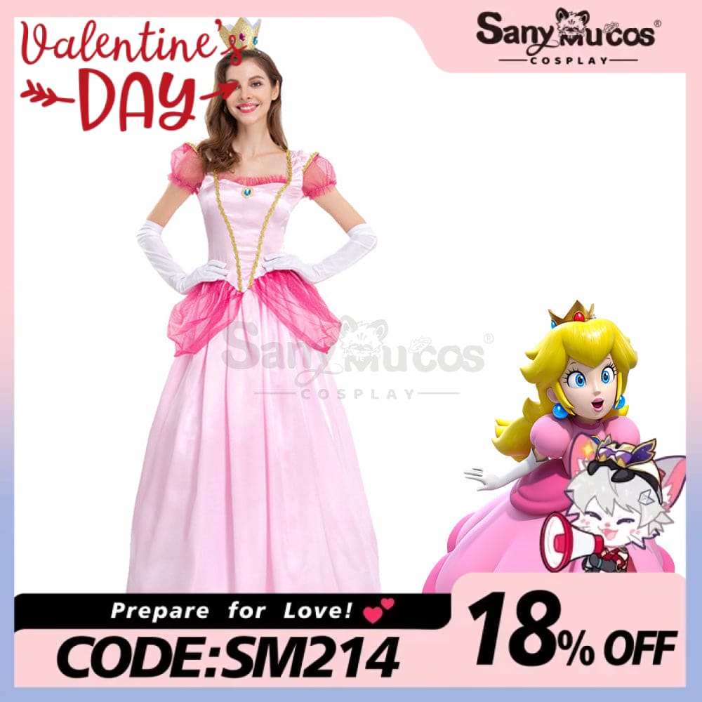 【In Stock】Anime Movie The Super Mario Bros. Cosplay Princess Peach Dress Up Pink Costume Costumes