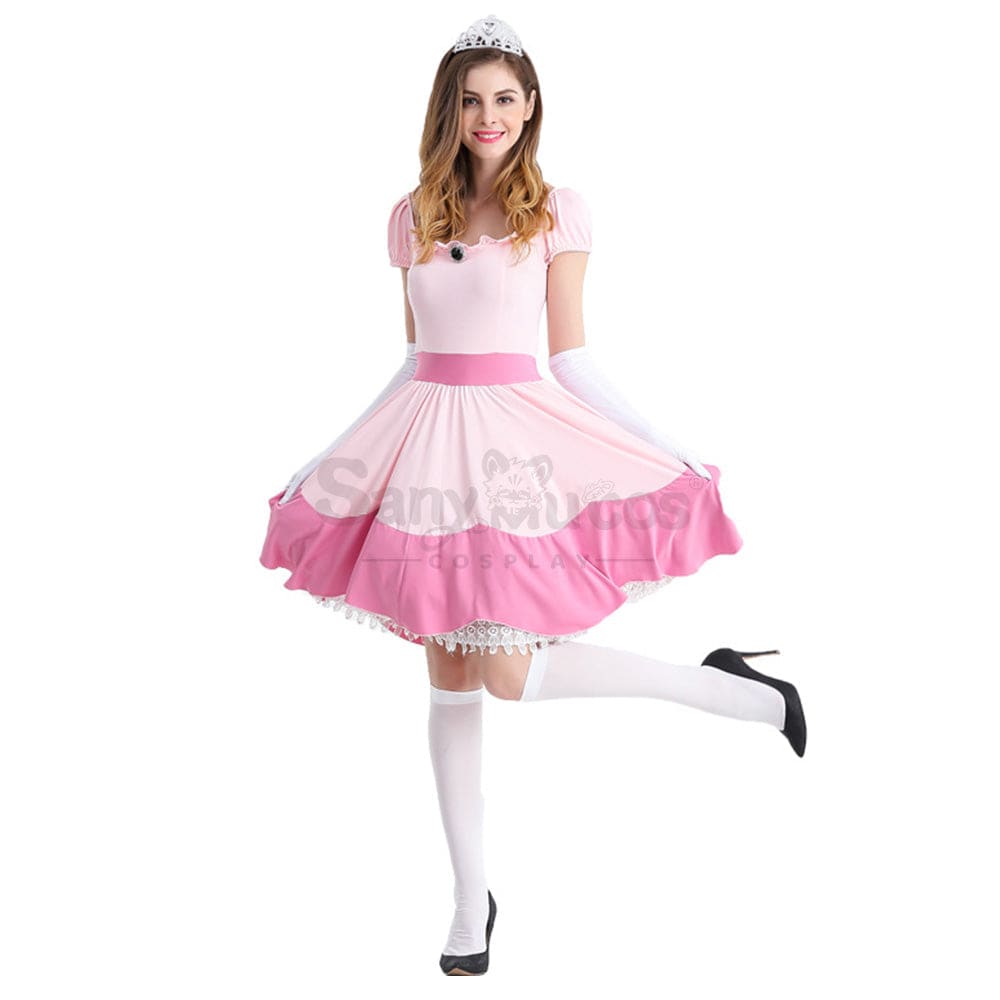 【In Stock】Anime Movie The Super Mario Bros. Cosplay Princess Peach Dress Up Pink Costume Costumes