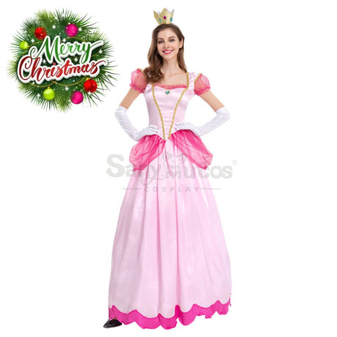 【In Stock】Anime Movie The Super Mario Bros. Cosplay Princess Peach Dress Up Pink Costume Costumes