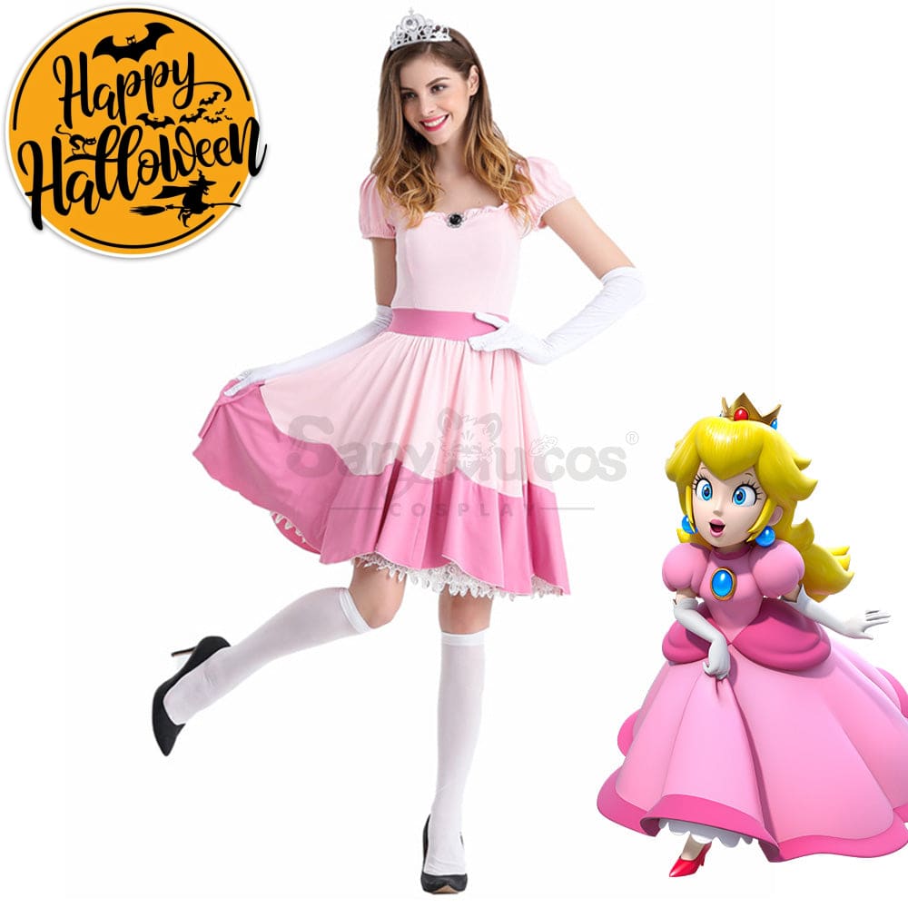 【In Stock】Anime Movie The Super Mario Bros. Cosplay Princess Peach Dress Up Pink Costume Costumes