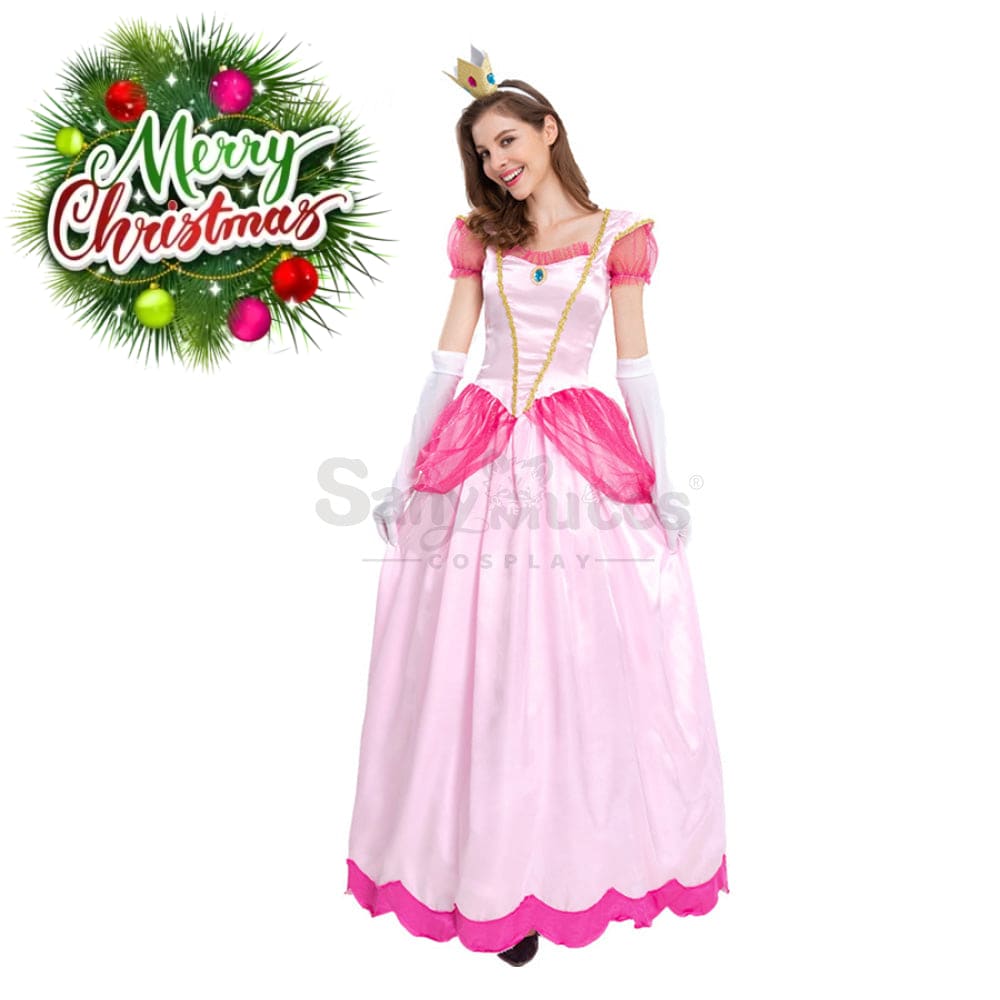 【In Stock】Anime Movie The Super Mario Bros. Cosplay Princess Peach Dress Up Pink Costume Costumes