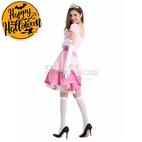 【In Stock】Anime Movie The Super Mario Bros. Cosplay Princess Peach Dress Up Pink Costume Costumes