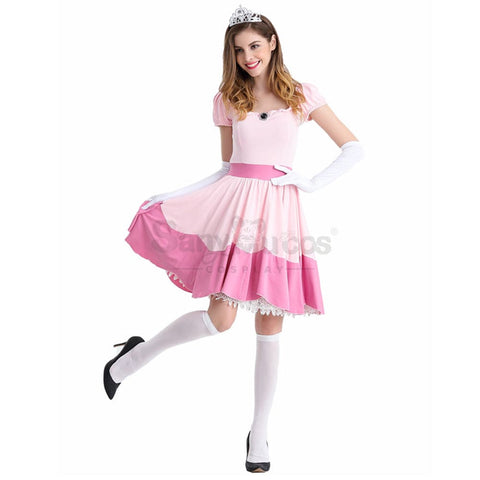 【In Stock】Anime Movie The Super Mario Bros. Cosplay Princess Peach Dress Up Pink Costume Costumes